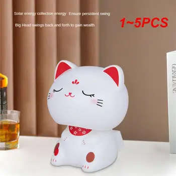 새로운 태양열 큰 머리 행운의 고양이 장식, 창의적인 자동차 인테리어 장식, 멀티 장면에 적합한 작은 장식품, 상점용, 1 ~ 5 개