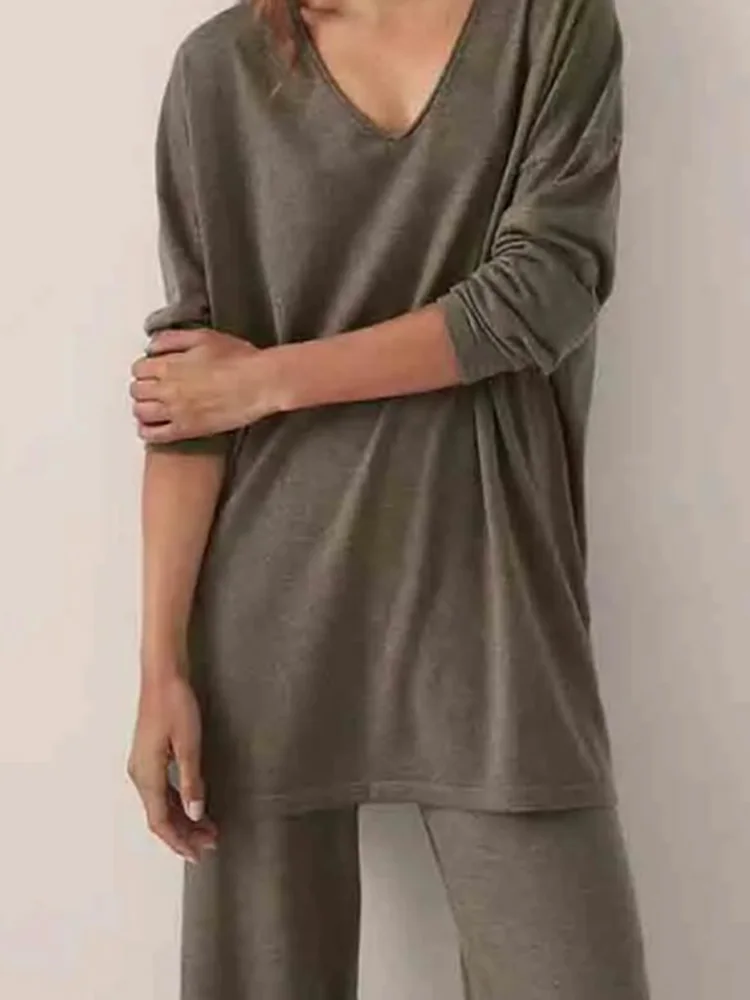 Women 2023 Autumn New Fashion Casual Knitted Long Sleeve Pullover Chic V-Neck Sweater Elasto Waist Pants Suit Mujer
Women 2023 Autumn New Fashion Casual Knitted Long Sleeve Pullover Chic V-Neck Sweater Elasto Waist Pants Suit Mujer