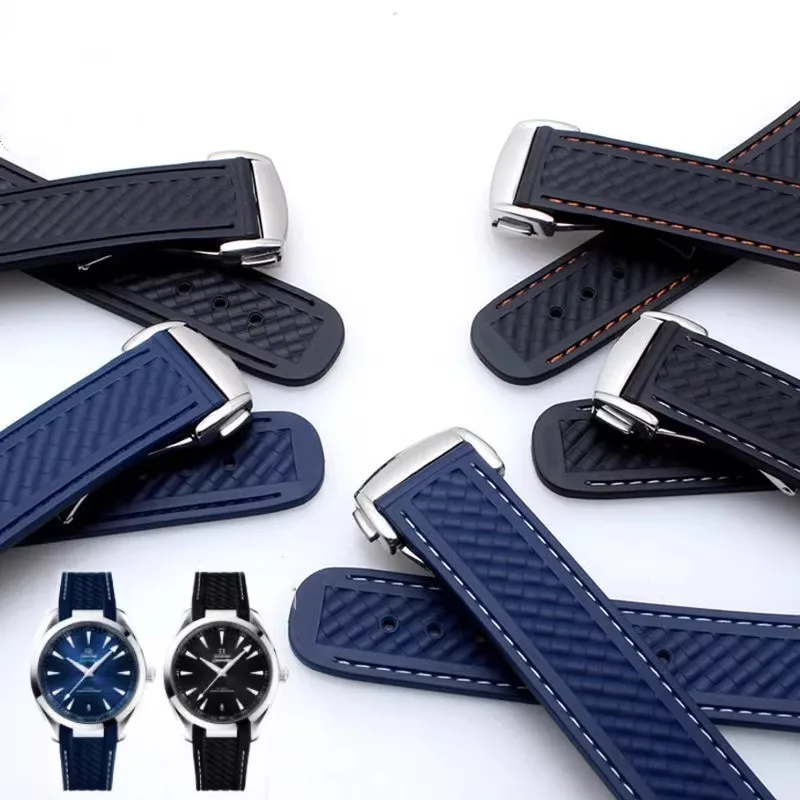 

20mm Rubber Silicone Watch Strap For Omega Seamaster 300 AT150 Aqua Terra Ultra Light 8900 Steel Buckle Watchband