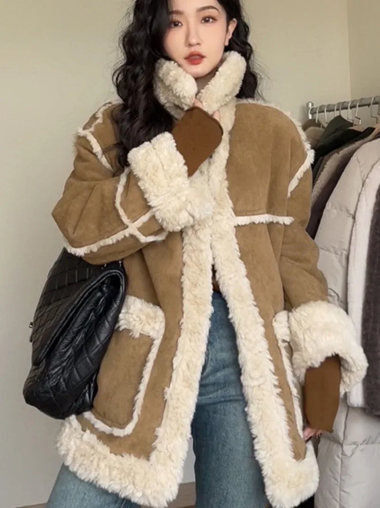 Maillard Lamb Wool Suede Outerwear Women Autumn Winter Patchwork Thickened High-Grade Warm Motorcycle Fur Integrated Fur Coat
Maillard Lamb Wool Suede Outerwear Women Autumn Winter Patchwork Thickened High-Grade Warm Motorcycle Fur Integrated Fur Coat