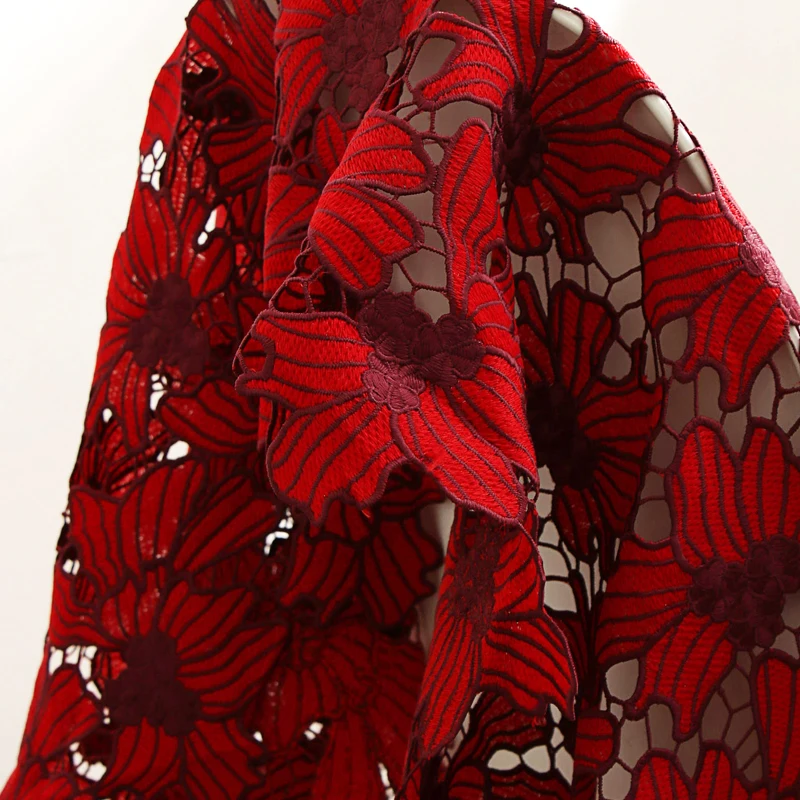 Full Water Soluble Lace Fabric Red Hollow Double Color Embroidered Cloth Dress and Cheongsam One-Piece Dress Wedding Fabric
Full Water Soluble Lace Fabric Red Hollow Double Color Embroidered Cloth Dress and Cheongsam One-Piece Dress Wedding Fabric