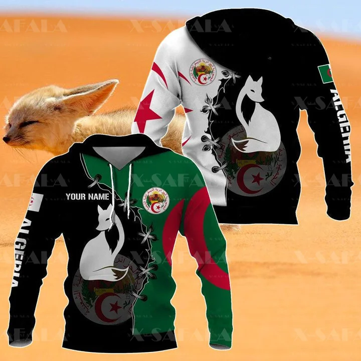 

Пользовательский флаг Алжира Fennec лиса 3D печатная молния толстовка мужской пуловер свитшот с капюшоном Джерси спортивный костюм Верхняя одежда Пальто Повседневная