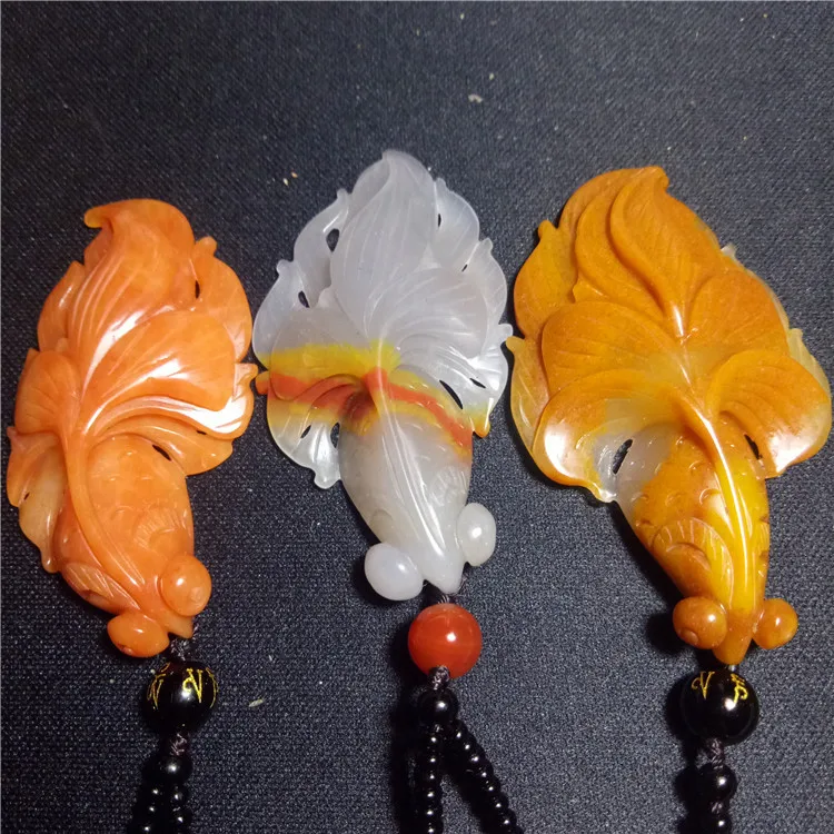 100% Natural Handmade Xinjiang gold silk jade carved goldfish Pendant Necklace Pendant
100% Natural Handmade Xinjiang gold silk jade carved goldfish Pendant Necklace Pendant