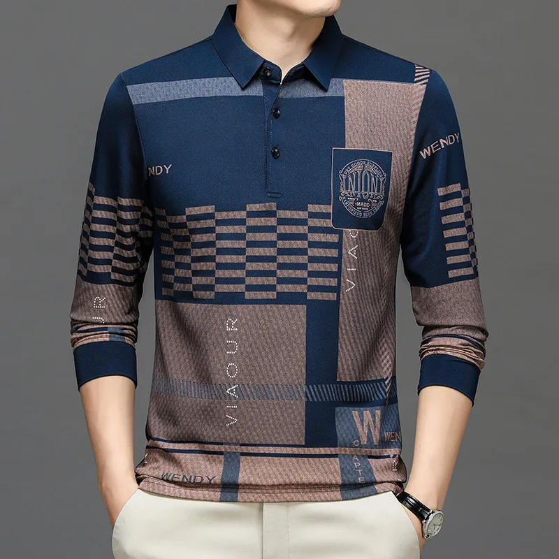 Autumn and Winter New T Shirts for Men Long Sleeve Pullover Letter Printing Button Striped Polo Tees Turn-down Collar Tops
Autumn and Winter New T Shirts for Men Long Sleeve Pullover Letter Printing Button Striped Polo Tees Turn-down Collar Tops