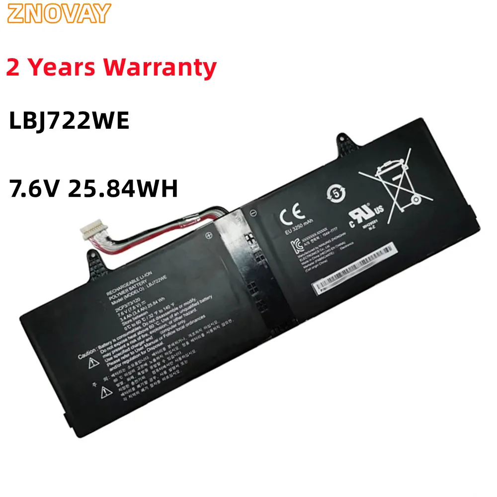 ZNOVAY 7,6 V 25.84Wh LBJ722WE Аккумулятор для ноутбука LG Slidepad 11T54,15U340 15UD340-LX3F,1544-7777,2ICP3/73/120
ZNOVAY 7,6 V 25.84Wh LBJ722WE Аккумулятор для ноутбука LG Slidepad 11T54,15U340 15UD340-LX3F,1544-7777,2ICP3/73/120