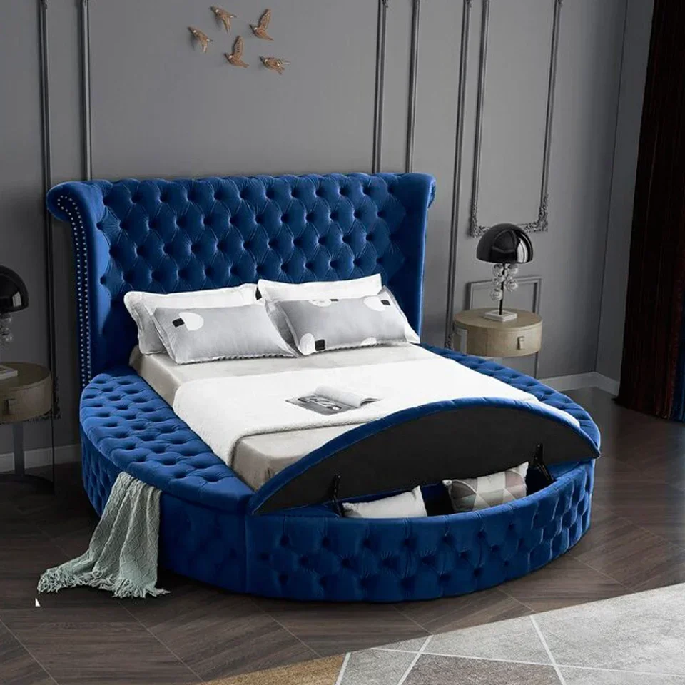 Hot Sale Design For Bedroom Furniture Soft Grey Velvet Upholstered Circle Bed California King Size Bed With Storage Bed Frame
Hot Sale Design For Bedroom Furniture Soft Grey Velvet Upholstered Circle Bed California King Size Bed With Storage Bed Frame