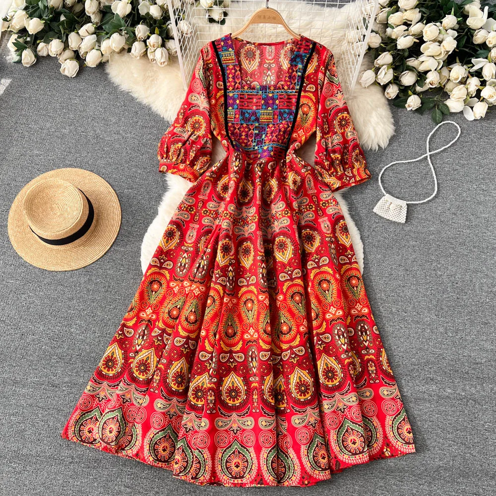 Spring Summer Ethnic Printed Embroidered Square Collar Dress Women Loose New Fashion Vintage Casual Vestidos J036
Spring Summer Ethnic Printed Embroidered Square Collar Dress Women Loose New Fashion Vintage Casual Vestidos J036