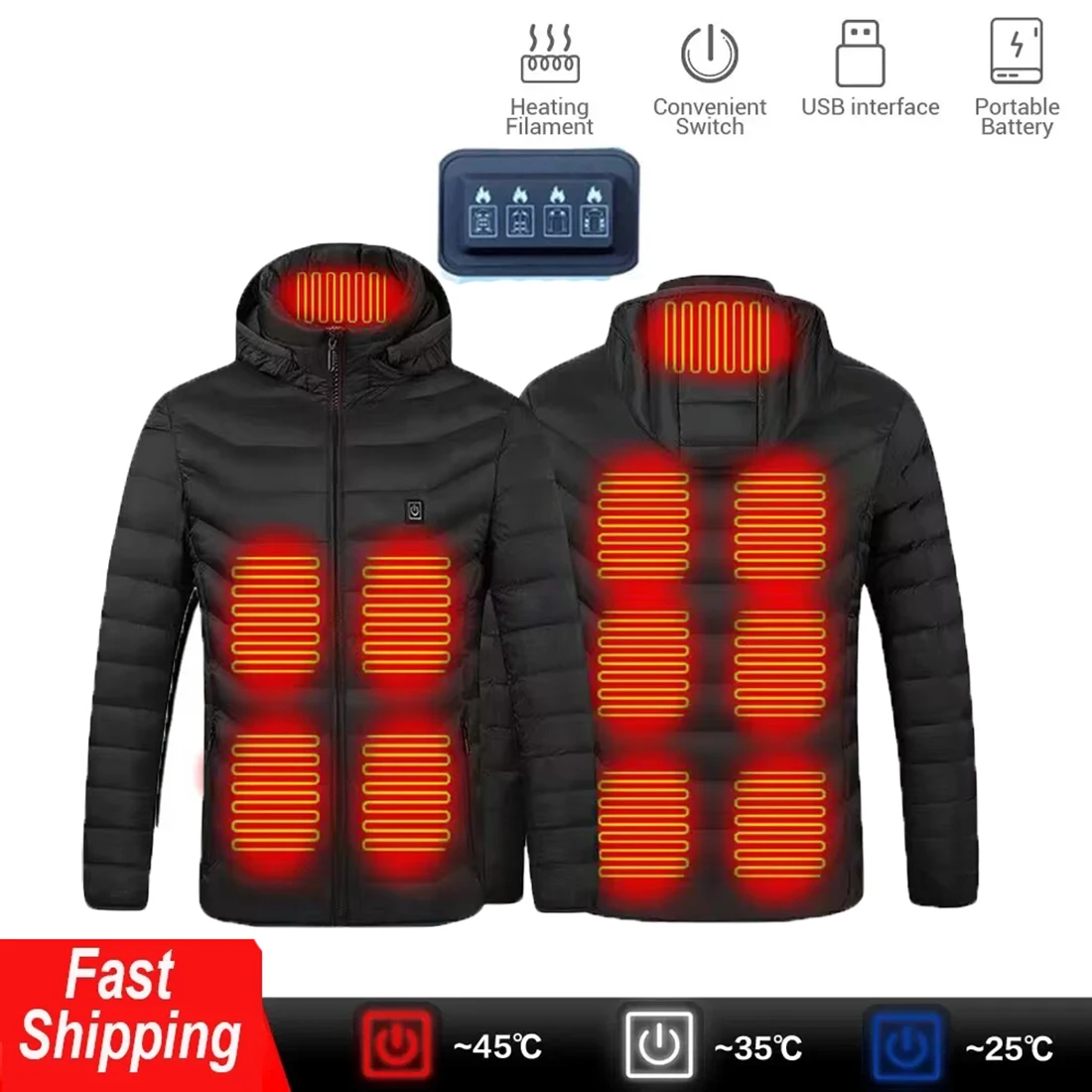 USB Intelligent Dual Control Switch Heated Jacket,Cotton Hooded Jacket, Eelectric Heating, Outdoor Camping, 9-17 Zone
USB Intelligent Dual Control Switch Heated Jacket,Cotton Hooded Jacket, Eelectric Heating, Outdoor Camping, 9-17 Zone