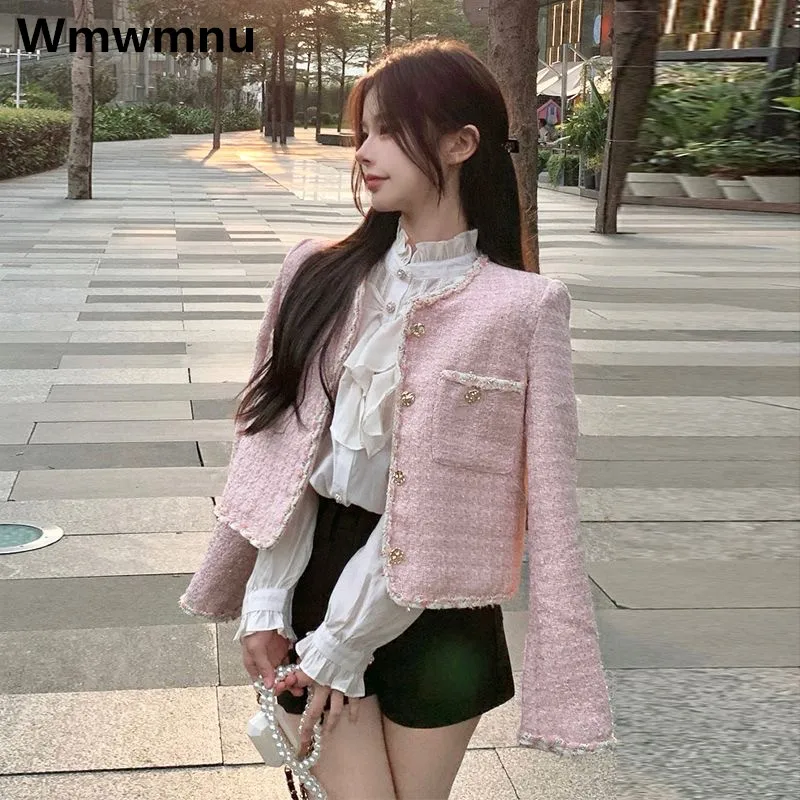 

Korean Fashion Tweed Short Jacket Womens Woolen Warm Vintage Coats Eleagnt Wool Blend Loose Jaqueta Oversize New Thick Chaquetas