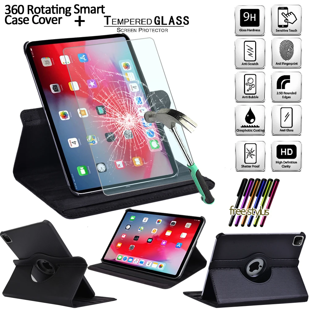 For Apple IPad Pro 11" (2018 1st Gen/2020 2nd Gen)/Air 4 10.9" (2020) 360 Rotating Tablet Case Flip Black Cover + Tempered Glass
For Apple IPad Pro 11" (2018 1st Gen/2020 2nd Gen)/Air 4 10.9" (2020) 360 Rotating Tablet Case Flip Black Cover + Tempered Glass