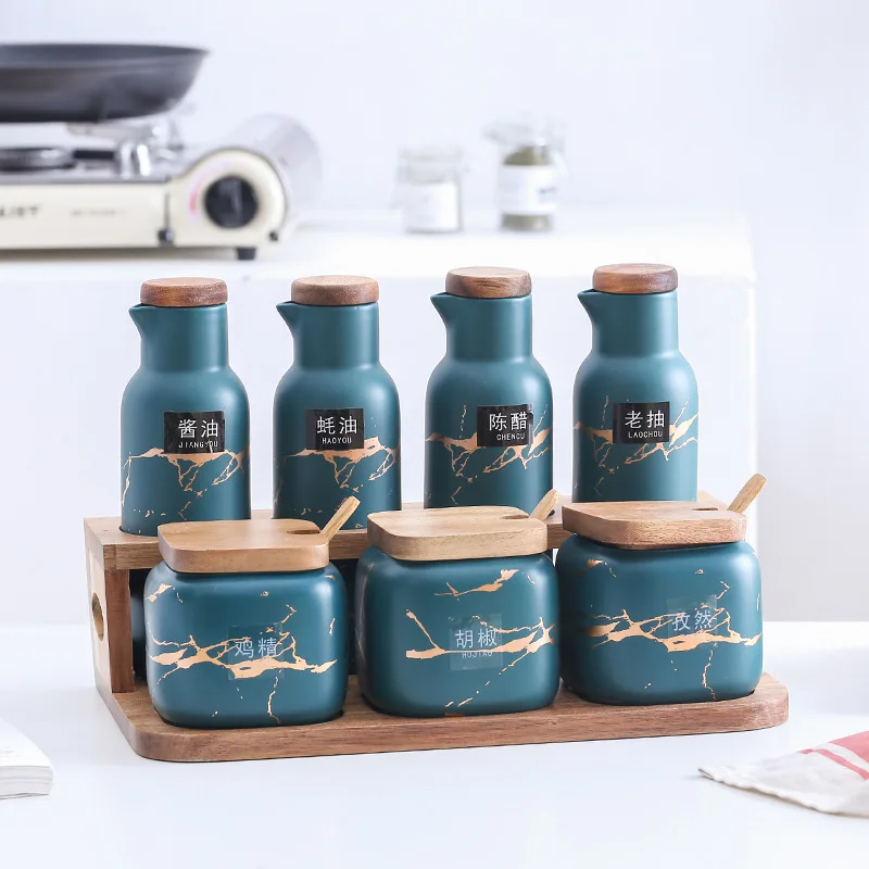 Kitchen seasoning box set oil bottle combination creative household double ceramic seasoning jar salt jar seasoning bottle
Kitchen seasoning box set oil bottle combination creative household double ceramic seasoning jar salt jar seasoning bottle