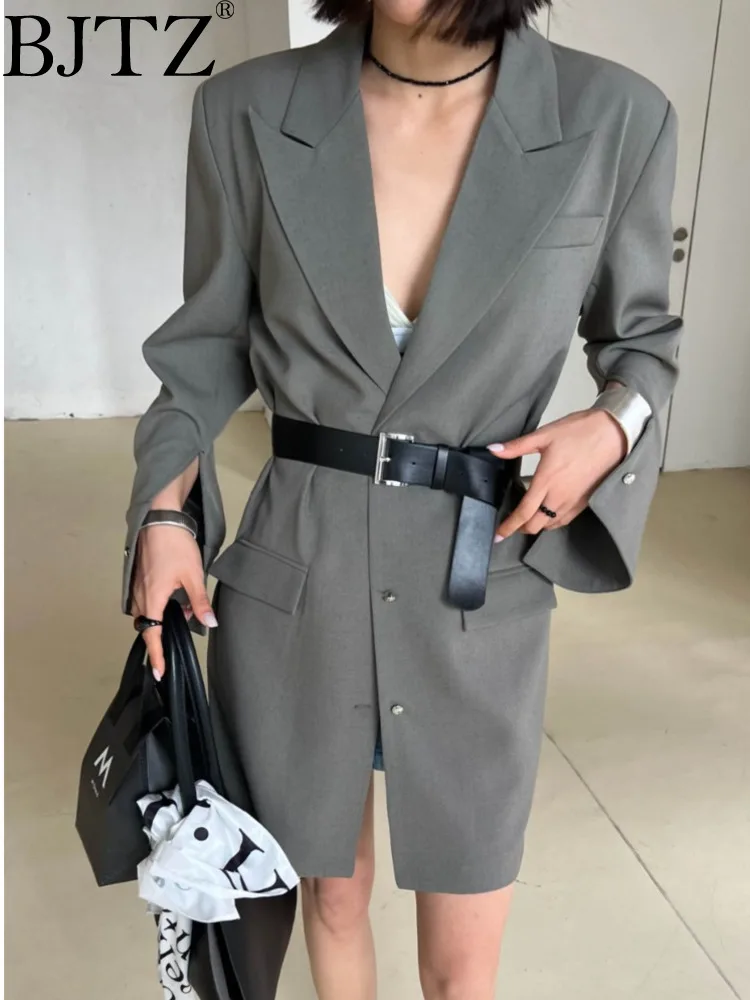

BJTZ 2024 Women's New Spring And Summer Advanced Sense Long Slim-fit Belt Decorative Coat Three-dimensional Tailored Suit Dress