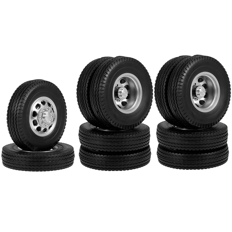 

6PCS Metal Front And Rear Wheel Hub Rubber Tire Wheel Tyres Complete Set For 1/14 Tamiya RC Trailer Tractor Truck Car A