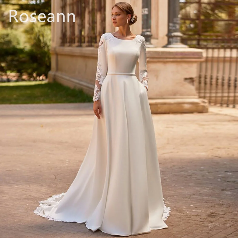 Muslim Fashion A-line Wedding Dresses Lace Belt Satin Ivory Applique O-Neck Full Bride Dresses Floor Length robe de mariée
Muslim Fashion A-line Wedding Dresses Lace Belt Satin Ivory Applique O-Neck Full Bride Dresses Floor Length robe de mariée