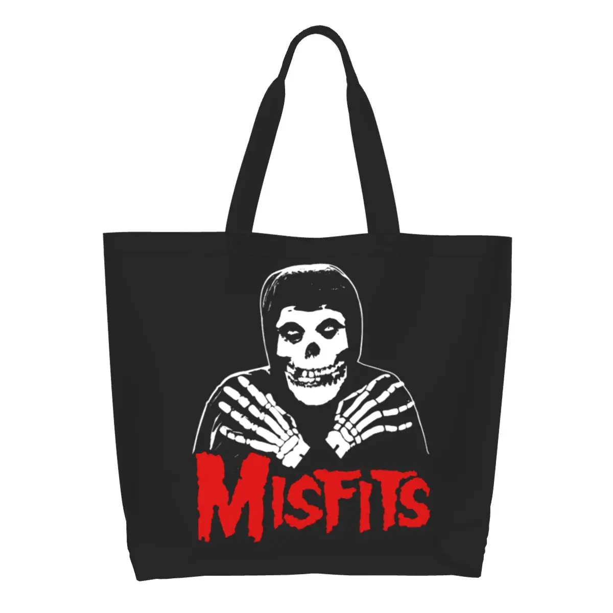 

Reusable Heavy Metal Misfits Skull Shopping Bag Women Canvas Shoulder Tote Bag Durable Horror Punk Groceries Shopper Bags