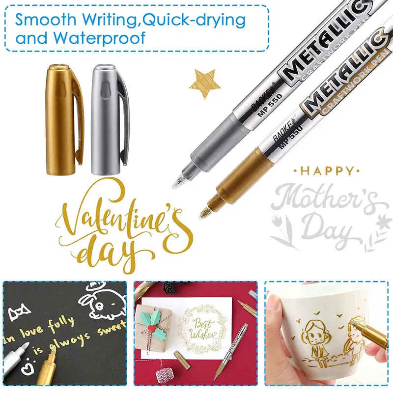 Metallic Marker Pens, Silver Metallic Permanent Markers for Artist Illustration, Crafts, Gift Card Making, Scrapbooking, Fabric
Metallic Marker Pens, Silver Metallic Permanent Markers for Artist Illustration, Crafts, Gift Card Making, Scrapbooking, Fabric