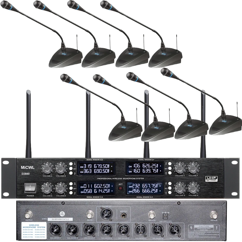 

MiCWL 400 Channel G4 UHF 8 Desktop Gooseneck Audio Wireless Microphone Conference Radio Cordless Meeting Room System