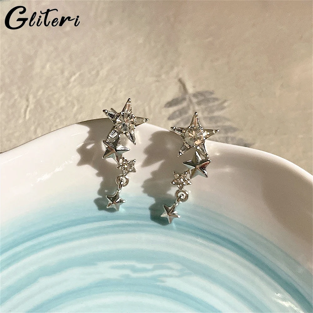 

GEITERI Y2K Silver Color Star Stud Earrings For Women Girls Trendy Zircon Multiple Stars Earring Jewelry Birthday Party Gift New