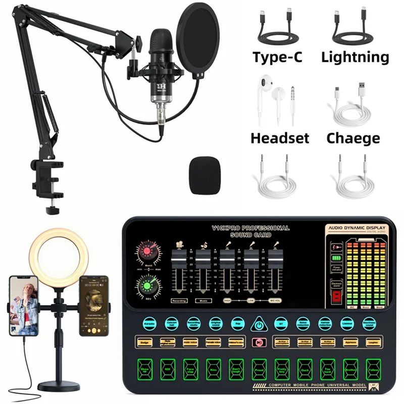V10XPro Sound Card Studio Mixer Singing Noise Reduction Microphone Voice BM800 Live Broadcast Phone Computer Record V10X Pro USB
V10XPro Sound Card Studio Mixer Singing Noise Reduction Microphone Voice BM800 Live Broadcast Phone Computer Record V10X Pro USB