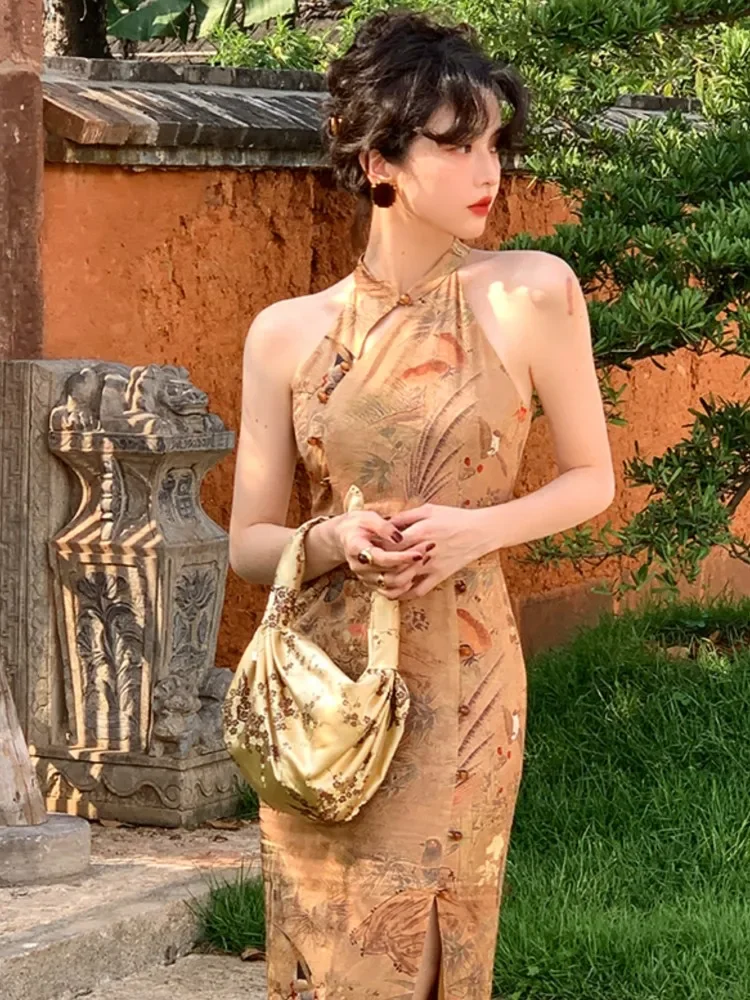 Women Vintage Print Chinese Style Cheongsam Dress Ladies Elegant Summer Sleeveless Split Sexy Slim Midi Vestdios
Women Vintage Print Chinese Style Cheongsam Dress Ladies Elegant Summer Sleeveless Split Sexy Slim Midi Vestdios