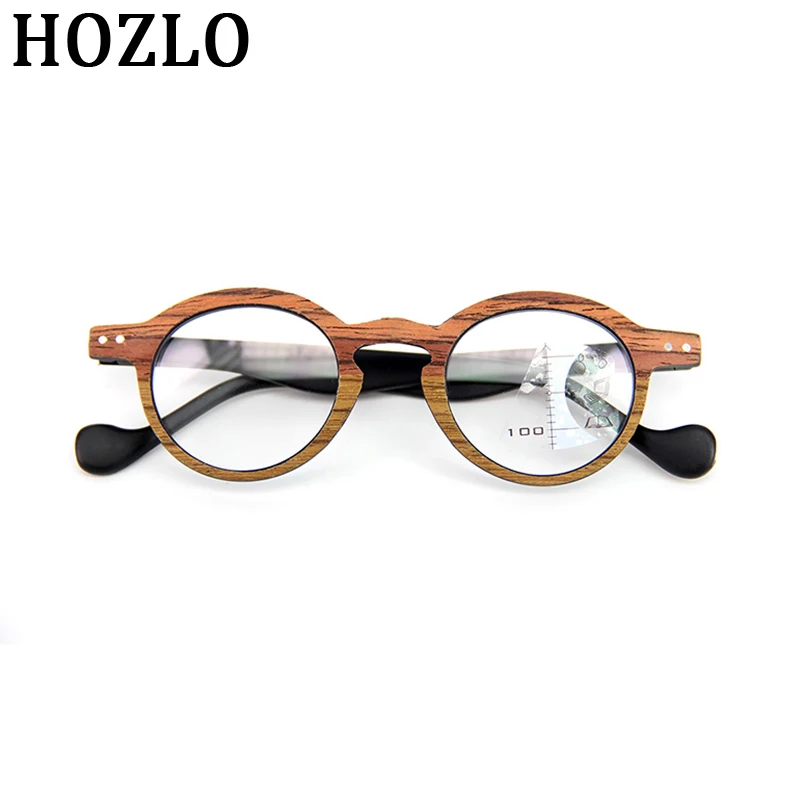 

Imitation Wood Grain Retro Rivets Round Progressive Reading Glasses for Women Men Look Near Far Presbyopia Multifocal Spectacles