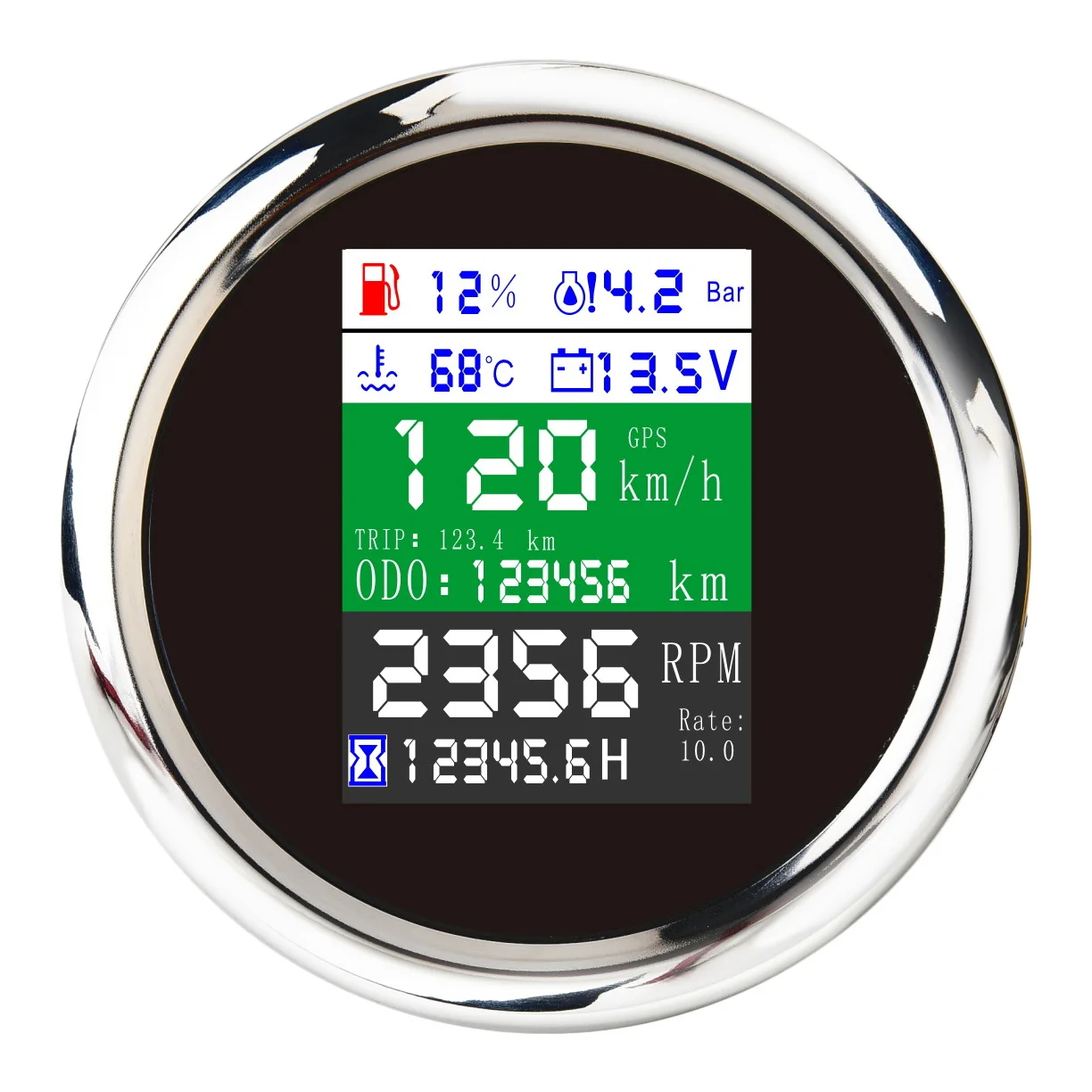 

85MM 6-in-1 Multi-Functional GPS Speedometer Tachometer Fuel Level Water Temp Oil Pressure Gauge Voltmeter Alarm