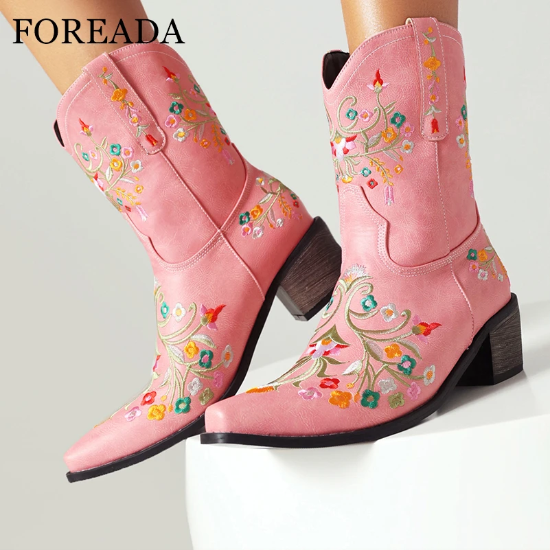 FOREADA Women Ankle Short Boots Round Toe Block Mid Heels Embroidery Flower Western Cowgirl Boots Ladies Fashion Shoes Winter 46
FOREADA Women Ankle Short Boots Round Toe Block Mid Heels Embroidery Flower Western Cowgirl Boots Ladies Fashion Shoes Winter 46