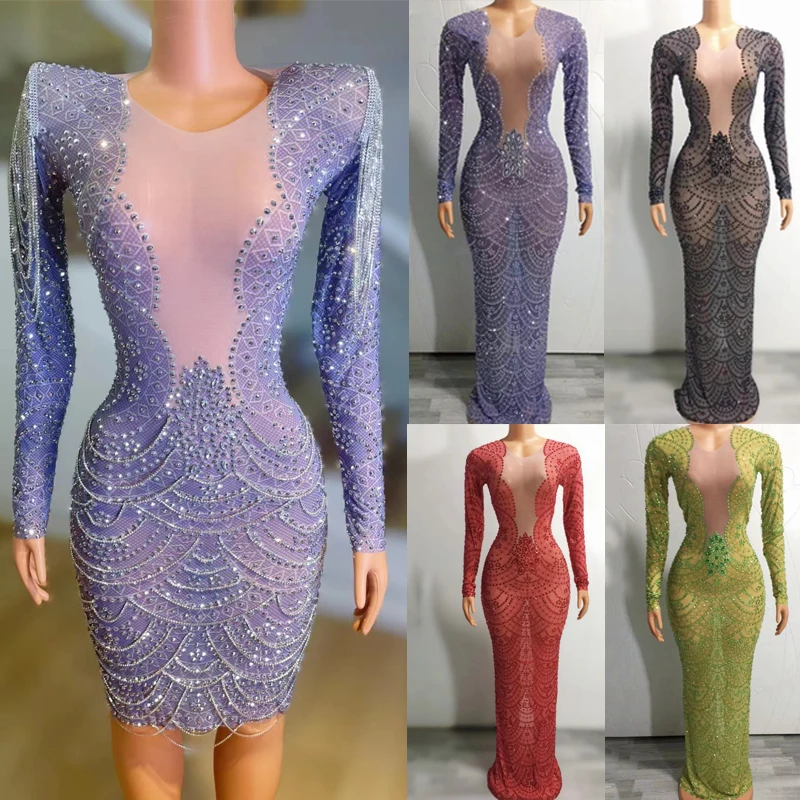 Multicolor Crystals Rhinestones Dress Sexy Transparent Fringed Dress Women Prom Evening Costume Birthday Party Outfit XS5688
Multicolor Crystals Rhinestones Dress Sexy Transparent Fringed Dress Women Prom Evening Costume Birthday Party Outfit XS5688