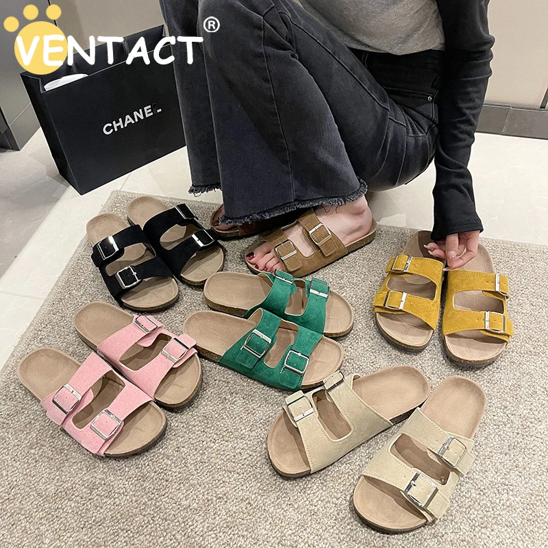 

VENTACT 2023 Summer Women's Mule Clogs Slippers High Quality Classic Two Buckle Cork Slides Sandals Footwear For Men Women