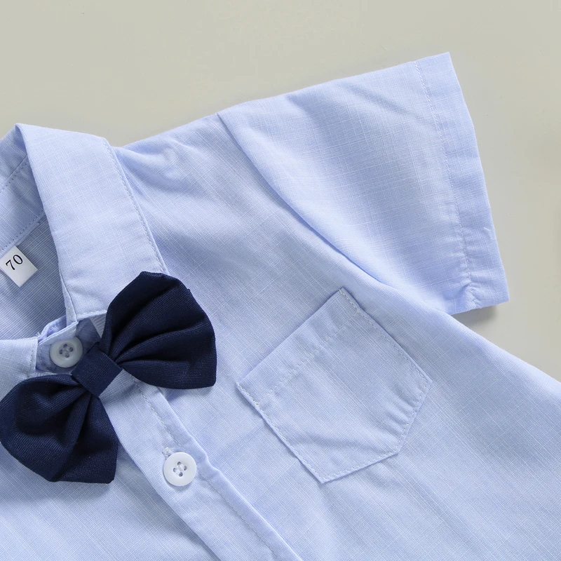

Infant Baby Boy Gentleman Outfits Suits Short Sleeve Bowtie Romper Shirts Suspender Shorts 2Pcs Summer Clothes Set