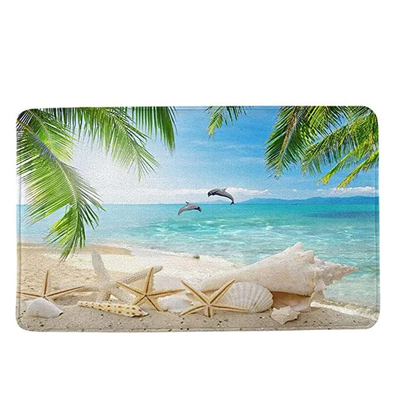 

Tropical Beach Starfish Seashell Dolphin Design Non Slip Bathmat, Doormat, Bathroom Bath Floor Kitchen Area Door Entrance Rugs