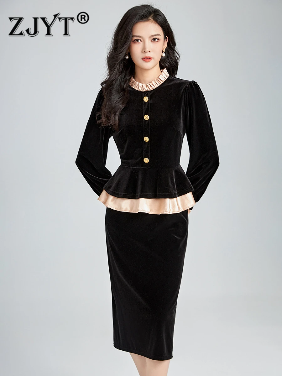 ZJYT Elegant Office Lady Velvet Jacket and Skirt Suit Autumn Winter 2 Piece Dress Sets 2023 Fashion Designer Black Party Outfit
ZJYT Elegant Office Lady Velvet Jacket and Skirt Suit Autumn Winter 2 Piece Dress Sets 2023 Fashion Designer Black Party Outfit
