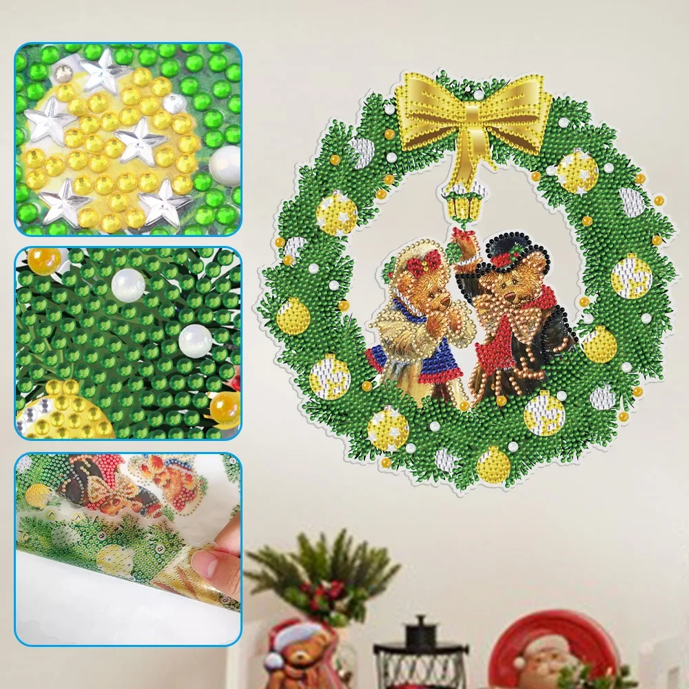 

DIY Christmas Wreath Diamond Painting Stickers Cartoon Santa Claus Rhinestone Mosaic Door Wall Sticker Art Craft Xmas Home Decor