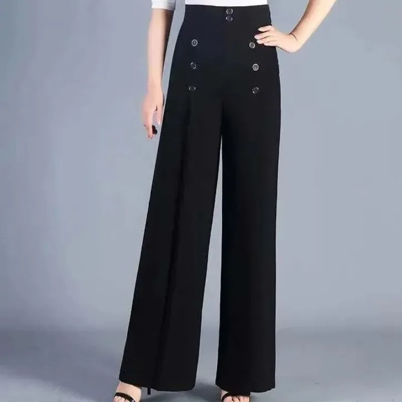 

Summer New Women's 2024 Patchwork High Rise Button Zipper Folds Fashion Solid Color Versatile Loose and Casual Straight Pants