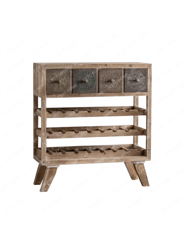 Household American Carved Wine Rack Living Room Vintage Distressed Wine Display Rack Bar Guesthouse Decoration Wine Cabinet
Household American Carved Wine Rack Living Room Vintage Distressed Wine Display Rack Bar Guesthouse Decoration Wine Cabinet