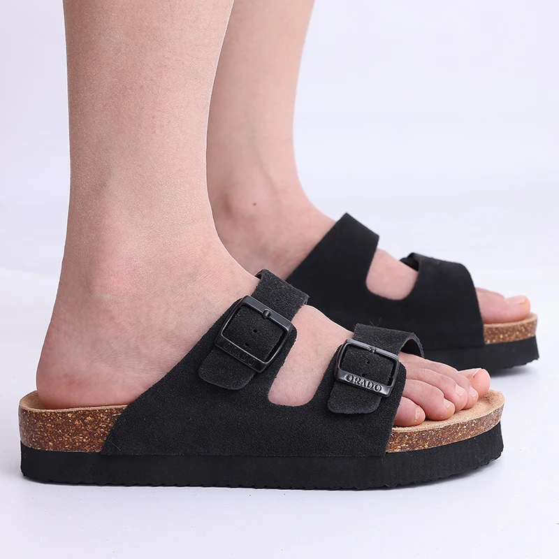 

Kidmi Women's Cork Clogs Sandals Fashion Men Mules Sandals Soft Suede Beach Shoes with Arch Support Slides Leather Clogs Slides