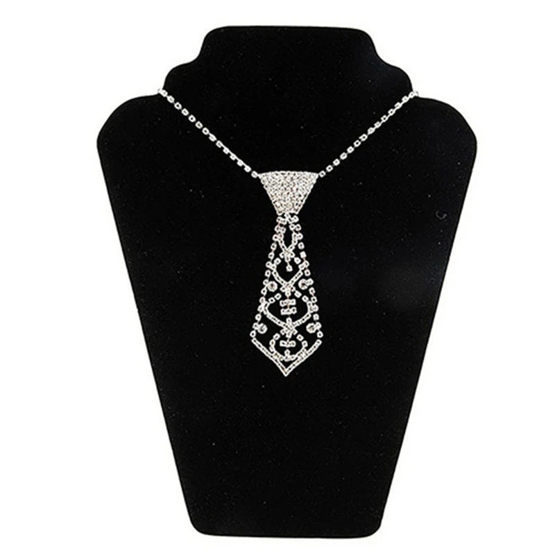 

652F Women Sexy Glitter for Rhinestone Necktie with Adjustable Chain Jewelry Necklace