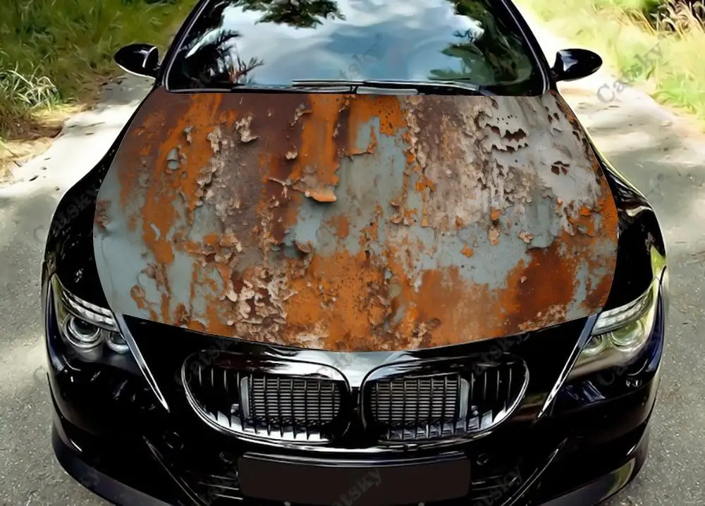 

Rusty Metal Plate with Stained Car Hood Vinyl Stickers Wrap Vinyl Film Engine Cover Decals Sticker on Car Auto Accessories