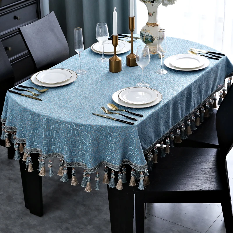 

Luxurious Oval Tablecloth With Tassels And Geometric Pattern Adds Elegance To Coffee Tables Jacquard Table Cover For A Nice