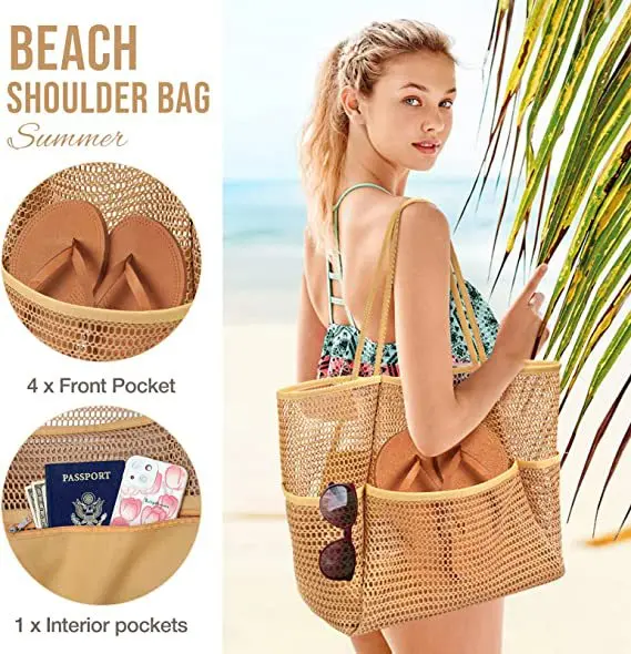 

MIROSIE пляжные сумки путешествия большая Женская сетка, несколько карманов, подходит для путешествий на открытом воздухе, разноцветная сумка для плавания