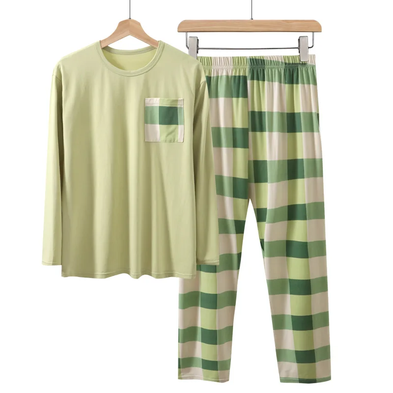 

3-18 Years Girls Boys Pyjamas 50% Cotton Spring Summer Kids Purple Green Grid Thin Children Pajamas Sets Sleepwear Home Wear