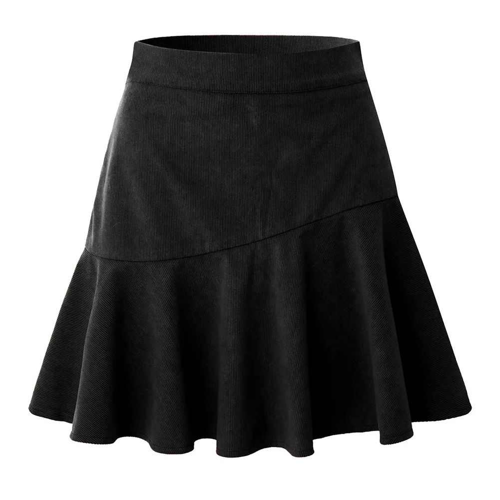 

New Women Autumn Winter Corduroy Zip Up Lady Basic High Waist Flared Pleated Short Skirt Dress Clubwear Female Pleated Skirt