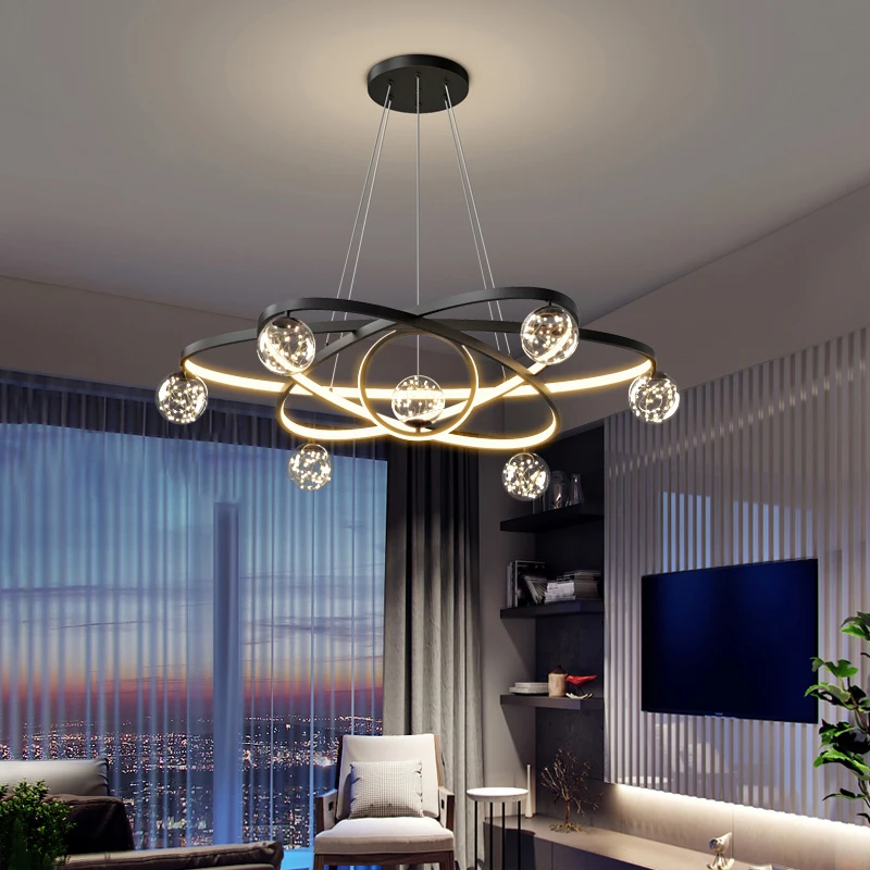 

Современные Простые люстры, подвессветильник светильники для гостиной, спальни, столовой, s-образные кольца, комнатное Освещение для дома, декоративные светодиодсветодиодный потолочные светильник ильники