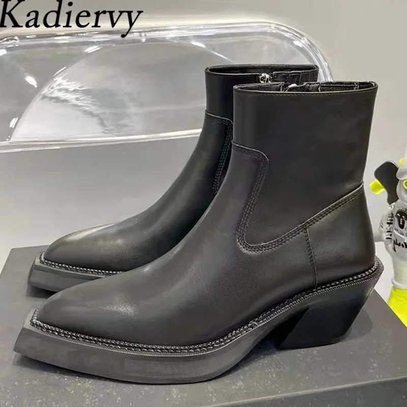 Classic Square Heels Ankle Boots Women Genuine Leather Black Western Boots Lady Pointed Toe Knight Boots Woman Botas De Mujer
Classic Square Heels Ankle Boots Women Genuine Leather Black Western Boots Lady Pointed Toe Knight Boots Woman Botas De Mujer