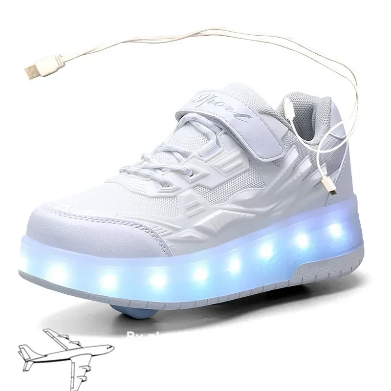 

2023 New 29-40 USB Charging Children Sneakers With 2 Wheels Girls Boys Led Shoes Kids Sneakers With Wheels Roller Skate Shoes