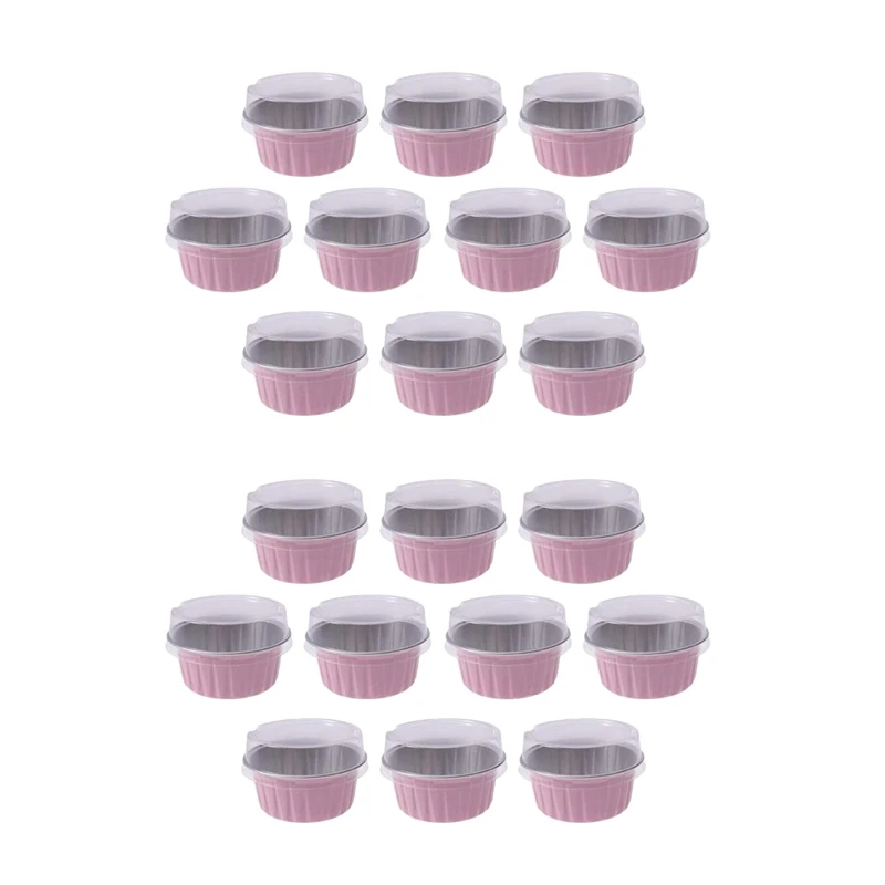 

AT14 200Pcs 5Oz 125Ml Disposable Cake Baking Cups Muffin Liners Cups With Lids Aluminum Foil Cupcake Baking Cups-Pink