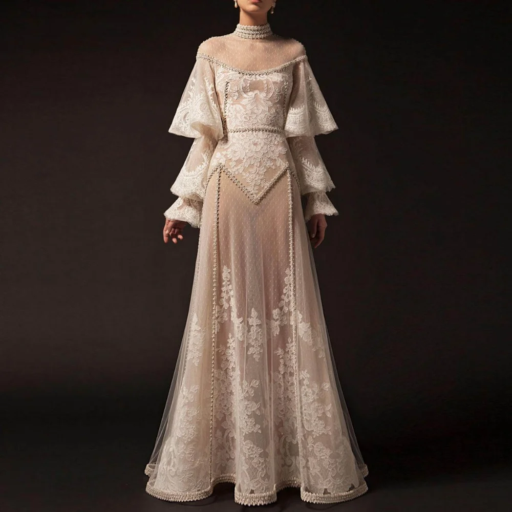 Evening Dresses With Sleeve Khaki Pure Color Vestido Festa Arabic Sheer Ladie Luxuriant Temperament Applique
Evening Dresses With Sleeve Khaki Pure Color Vestido Festa Arabic Sheer Ladie Luxuriant Temperament Applique
