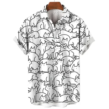 Símbolo musical: Camiseta masculina fashion de verão impressa em 3D, criativa, estilo Harajuku, casual, manga curta, gola clássica e solta 13 Men's Short Sleeve Shirt Fashion Cartoon Line Cat Pattern Print Top Women's Casual Button Shirt Top