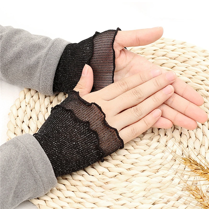 

New Summer Sexy Lace Sunscreen Sleeves for Women Black Polka Dot UV Thin Breathable Mesh Fingerless Gloves Driving Arm Sleeve