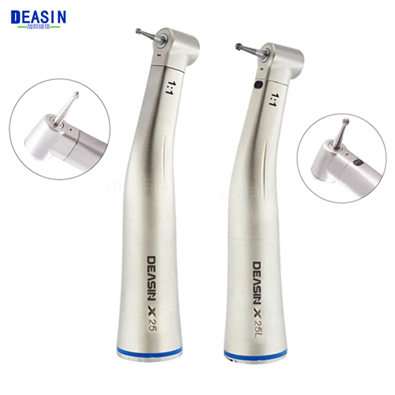 

Dental 1:1 Against LED Fiber Optic Handpiece Internal Water Spray Contra Angle Push Button Chuck Blue Ring Low Speed Handpiece